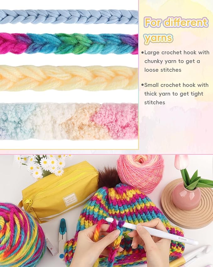 Aeelike Crochet Hooks 8mm, 10mm, 12mm,15mm, 20mm, Ergonomic Crochet Hooks Set with Large Rubber Handle Crocheting Accessories for Chunky Yarn Weaving Blanket DIY Crafts,Ideal Gift