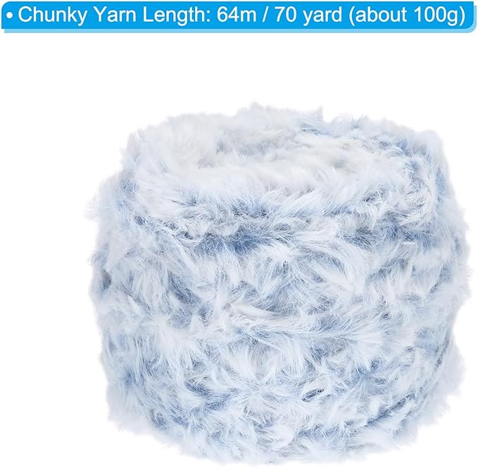 PATIKIL 70yds Faux Fur Yarn, Fuzzy Yarn Crochet Fluffy Yarn Soft Chunky Polyester Plush Fur Eyelash for Crocheting Knit Blanket Rug Sweater Scarf Hat Bear Craft, Blue White