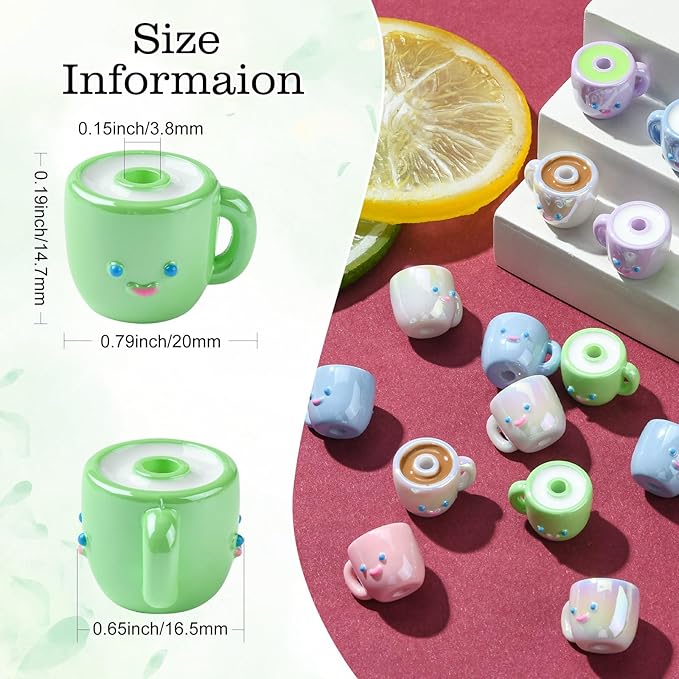 Ipotkitt 30 Pcs Colorful Opaque Acrylic Coffee Cup Beads Drink Tea Milk Mug Beads Cartoon Cute Cup Shaped Beads for Jewelry Making DIY Crafts Supplies