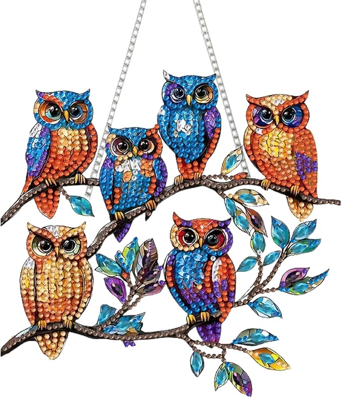 STGLCR Diamond Art Hanging Kit for Adult, Owl on Tree Painting Hanging Ornament Kit, Special Shaped Rhinestone,DIY Acrylic 5D Bird Diamond Art Window Pendants Home Garden Wall Kits Hanging Animal