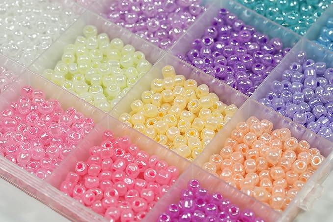 Size 4mm Glass Seed Beads 24 Ceylon Colors Total About 3600pcs, 6/0 Small Seed Beads for Jewelry Making