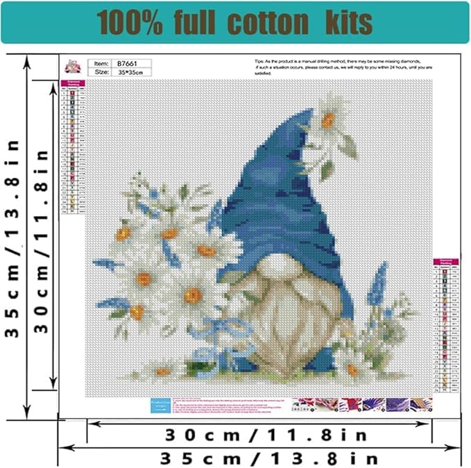 4 Pack Stamped Cross Stitch Kits for Adults - Gnome Flower Embroidery Kits for Beginners Adults,11 CT Patterns Dimensions Counted Cross Stitch Kits for Adults Arts Craft Kits13.8x13.8-12x16 inch