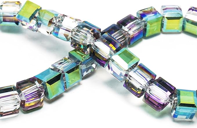 4mm Sparkle Cube Crystal Beads for Jewelry Making - Faceted Spacer Beads for Bracelets(94-100pcs, Magenta Green)