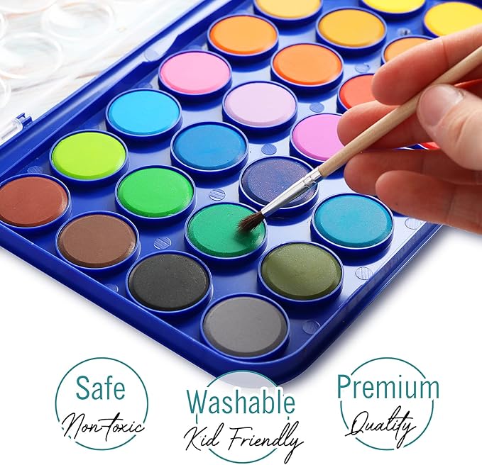 Watercolor Paint Set, 48 Colors of Premium Quality, Washable, Water color with Mixing Palette and 3 Paint Brushes for Adults, Kids, Beginners & Artists