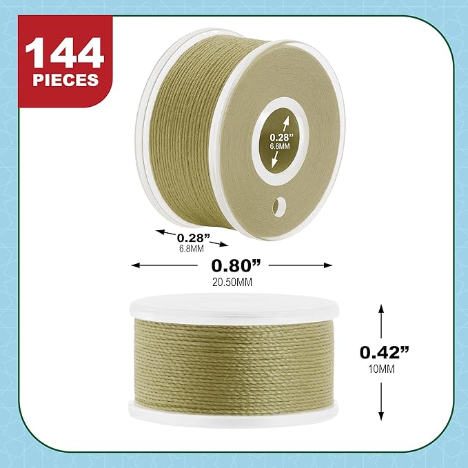 Mandala Crafts 144 Beige SA156 Prewound Bobbins for Singer Sewing Machine -15J SA156 Prefilled Bobbin Thread for Brother Sewing Machine and Embroidery
