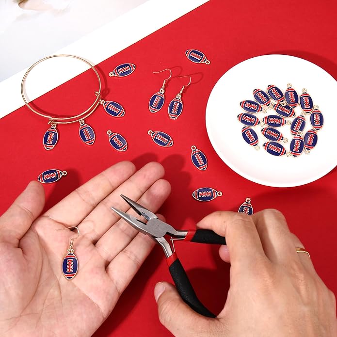 NVENF 30PCS Football Charms for Jewelry Making, Enamel Football Charms for Bracelet Necklace Earrings Making, Red Black White Blue Purple Orange Game Day Football Charm Bulk