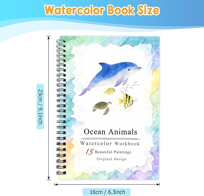 SLWBZ Watercolor Workbooks Coloring Book, Beginner Friendly Painting Kit, Easy Exquisite with Steps, Creative Exploration Watercolor Book for Adults Teens (Dolphin, Without Paint)
