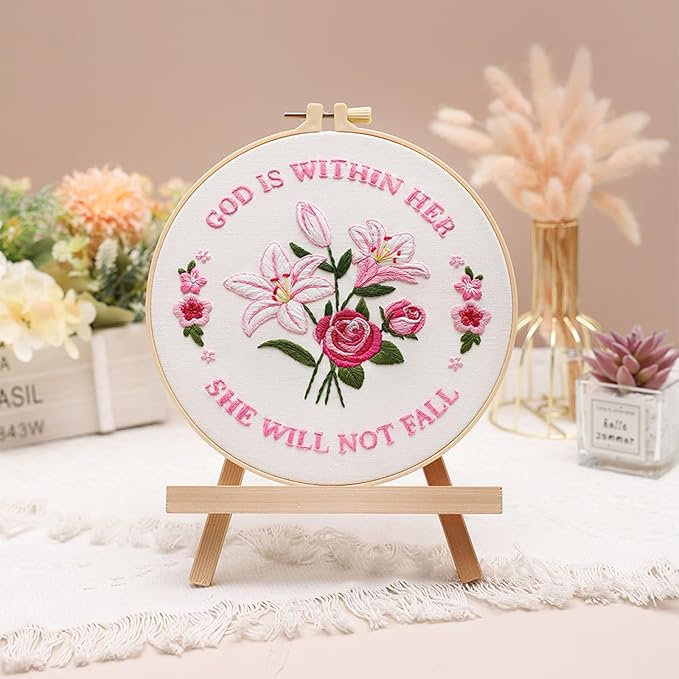 Louise Maelys Embroidery Kits for Beginners,Cross Stitch Kit for Adults,DIY Needlepoint with Easter Tulip Rose Flowers Pattern