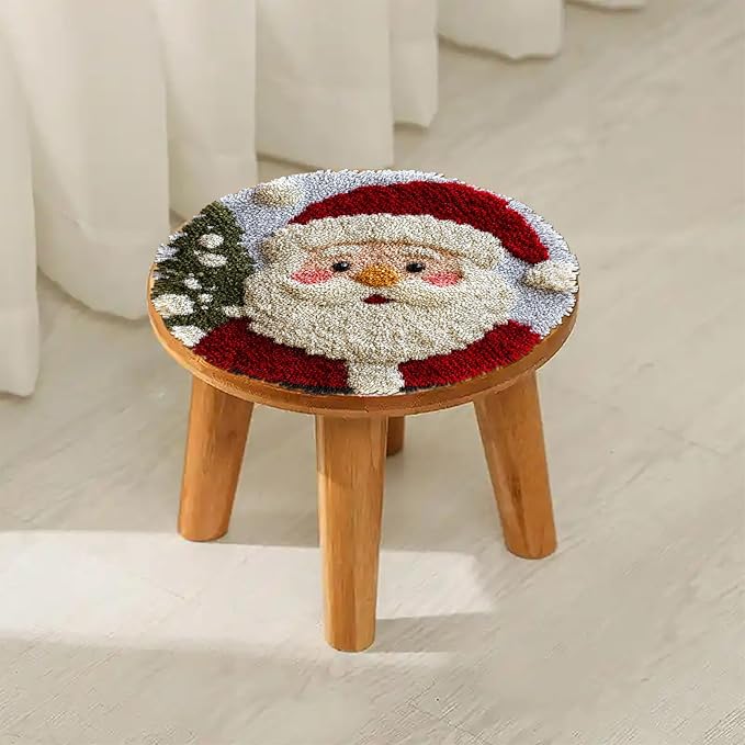 Latch Hook Rug Kit Cute Cartoon Santa Claus Easy for Beginners Round Shape Carpet Crochet Yarn Craft Mini Rug DIY Hook and Latch Little Tapestry for Home Decor 30x30cm-9
