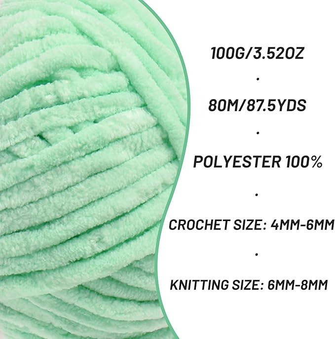 4 Pack Chunky Chenille Yarn for Crocheting, Baby Yarn for Crocheting Soft Blanket, 349.9 yds /14.1 oz Crochet Yarn, Bulky 5 Amigurumi Yarns, Fluffy Velvet Yarns for Knitting Crafts (4 Mint Green)