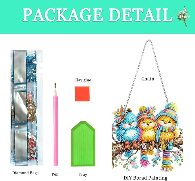 Auremi Birds Diamond Art Painting Pendant Kits with Chain,5D Animals Diamond Art Hanging Kit DIY Diamond Crystal Window Door Hanging Pendant Kit for Adults Gift Wall Decor