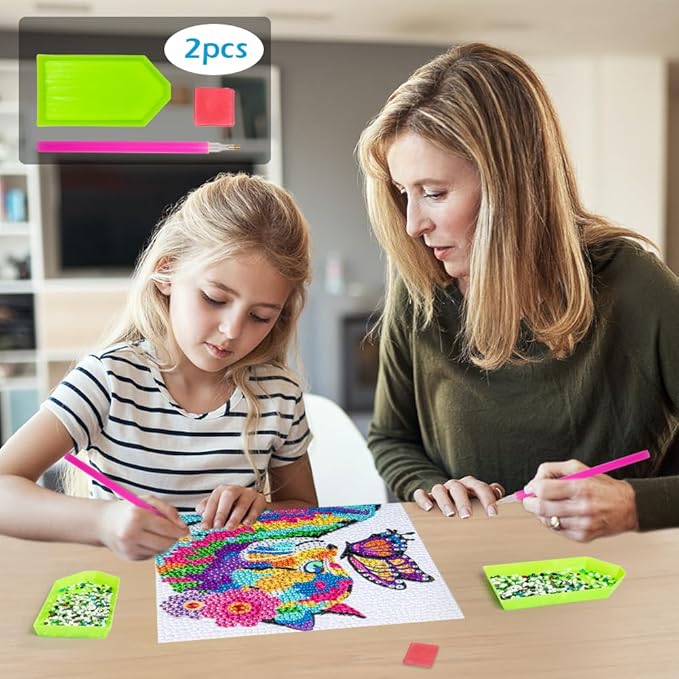 QEUOYSS Diamond Art Kit for Kids with Wooden Frame Art and Crafts for Kids Ages 6-8 -10-12 Easy to DIY Diamond Art for Kid and Adult Beginners Home Wall Decoration (Butterfly cat)