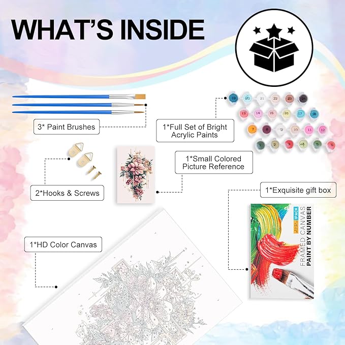 Yezavesu Framed Paint by Numbers Kit for Adults Beginner & Kids Ages 8-12, Cross Flower Paint by Numbers with Frame, DIY Number Painting for Adults Cross Flower for Home Wall Decor Gift 8X 12 inch