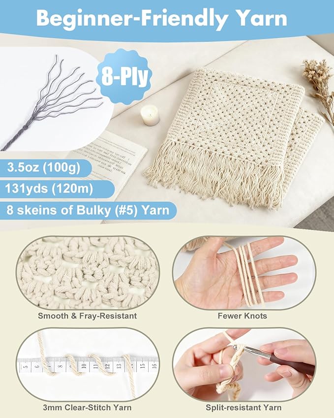 Arborthread Crochet Kit for Beginners, Easy Pocket Shawl & Scarf Crochet Kit for Adults w/Ample Premium Yarn to Fit Different Sizes, Step-by-Step Video & Instructions, Light Khaki