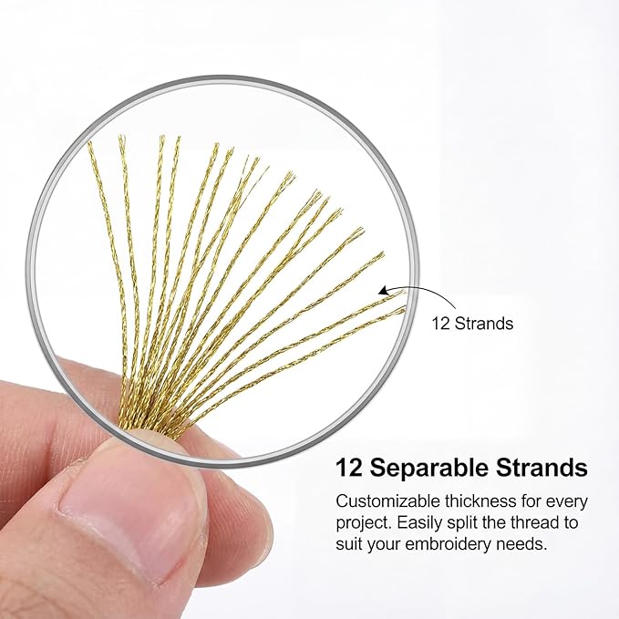 6 Skeins Embroidery Threads Metallic Light Gold Embroidery Floss Friendship Bracelet Cross Stitch Thread for Sewing Polyester Cross Stitch Threads for Hand String Art （8 m 12 Strands）