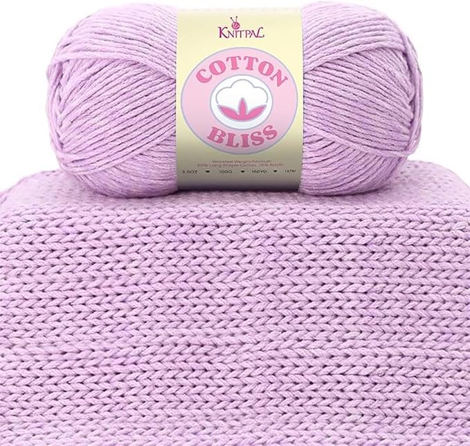 Cotton Bliss Soft Cotton Blend Yarn for Crocheting, 4-Pack (640Yds / 400G), Free Patterns, Beginners Friendly - #4 Medium Worsted Weight Yarn for Baby Blanket - Lilac Whisper