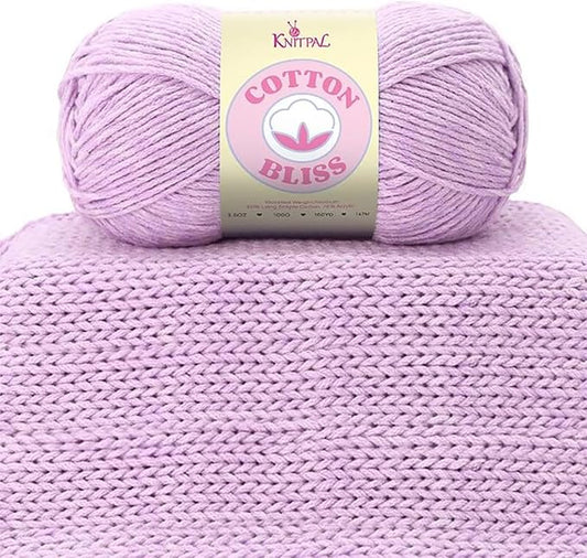 Cotton Bliss Soft Cotton Blend Yarn for Crocheting, 4-Pack (640Yds / 400G), Free Patterns, Beginners Friendly - #4 Medium Worsted Weight Yarn for Baby Blanket - Lilac Whisper