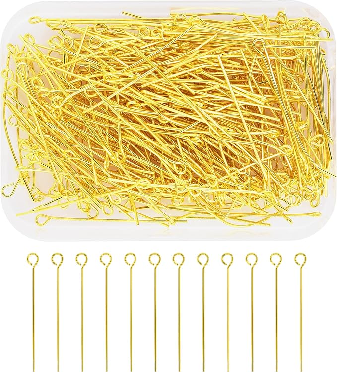Mandala Crafts 300 1.5 Inch Gold Eye Pins for Jewelry Making Earring Making Supplies Jewelry Findings Open Eye Head Pins for Earrings DIY Bracelets Rosary Charms