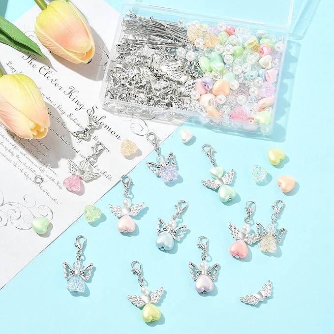 324Pcs Angel Jewelry Making Kit, DIY Pendants Charms Making Kits, Silver Colorful Beads Jump Ring Head Pins Findings for Bracelets Necklaces Earrings Crafting