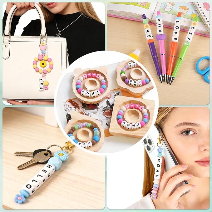 239Pcs Silicone Beads for Keychain Making, 12mm Silicone Letter Beads Bulk, 12mm 15mm Round Rubber Bead Bracelet Kit for Pens, Necklace, Jewelry Making DIY Crafts Gifts (Multicolor)