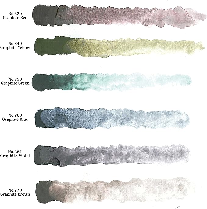 Kuretake GANSAI TAMBI GRAPHITE COLORS, 6 colors set, Watercolor paint for Professional, for artists and crafters,Illustrations, Drawing, Lettering, Made in Japan