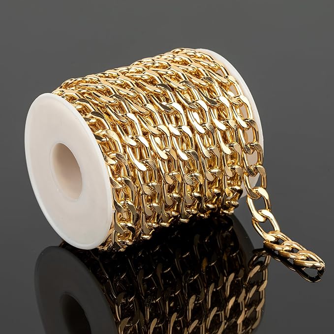 YOUBEIYEE 16.4 Feet Gold Chain for Jewelry Making, Lightweight Gold Plated Aluminum Curb Chain Handmade Decorative Craft Chain