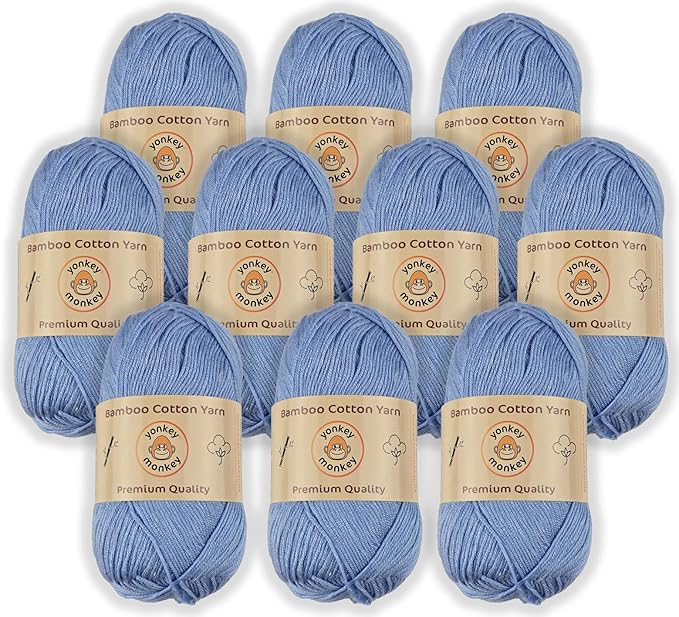 10-Pack of Yonkey Monkey 500 Grams Yarn - 70% Rayon derived from Bamboo, 30% Cotton - Imported - Light Blue 9001