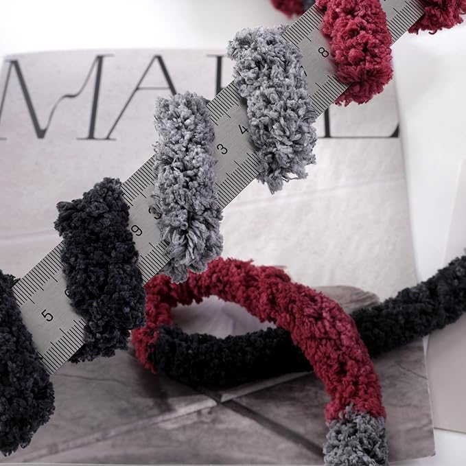 HOMBYS Chunky Tie Dye Mix Chenille Yarn for Hand Knitting, Super Bulky Jumbo Yarn for Crocheting, 3/4" Thick Soft Plush Yarn for Blankets, 8 Skein Pack (26 yds / 7.5 oz Each) Wine Red Black Grey