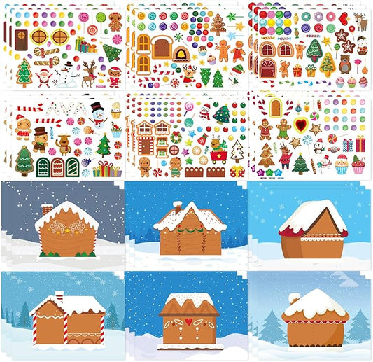 36 sheets make a gingerbread house stickers - make your own gingerbread house stickers, christmas party favor for kids, christmas stickers for gifts goodie bag stocking stuffers(12 set)