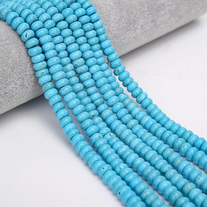 2 Strands (150PCs) Natural Blue Turquoise Rondelle Beads, 5 * 8mm Gemstone Loose Spacer Abacus Disk Beads for DIY Bracelet Necklace Earrings Jewelry Making, Craft Supplies Beading Kit