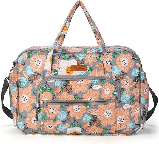 Yarn Storage Organizer, Knitting Crossbody Bag, Large Crochet Tote Bag Yarn Holder Case for Carrying Projects, Knitting Needles, Crochet Hooks and Other Accessories (Flower-Grey)