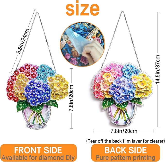 Ginfonr Diamond Painting Kits Hanging Pendant, Vase Sun Catcher for Front Door Sign, Special Shaped Rhinestone Flower Summer Hanging Decor, Double Sided Diamond Kits for Garden Window (8 x 8 inch)
