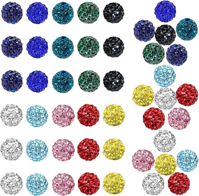 Grade A 10 Color Rhinestone Beads for Baseball Necklace-Round Disco Ball Beads Rhinestone Clay Bead for Earring Jewelry Making,Necklace Bracelet,DIY Craft Supplies 10mm (100 pcs)