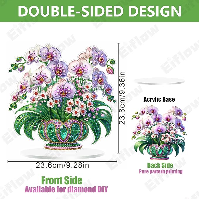 Eiflow Desktop Diamond Art Kit for Adults Flower, DIY Tabletop Diamond Art Painting with Stand, Acrylic Stand Up Gem Painting Board Kit (Moth Orchid)