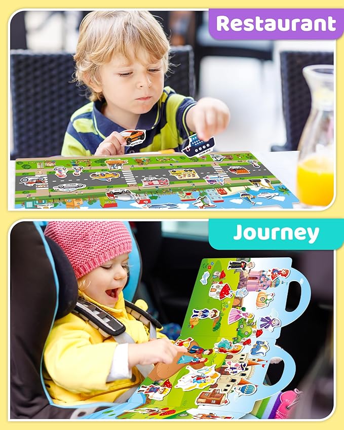 benresive reusable sticker books for kids, sticker books for toddlers, toddler travel toys activities crafts ages 3 and up birthday gifts - ocean animals, fairy and vehicle