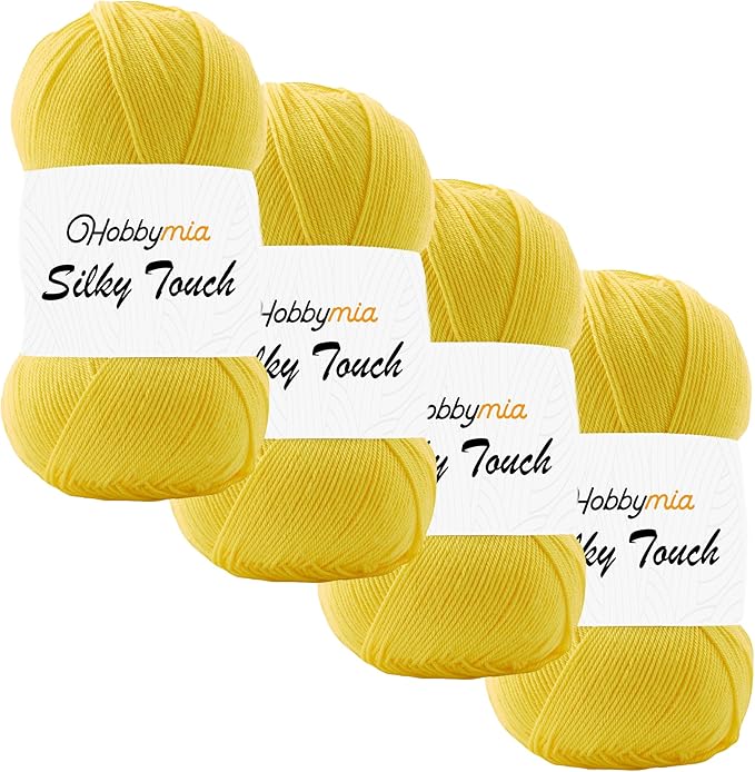 Silky Touch Acrylic Yarn - Soft Sport Weight Yarn for Crochet & Knitting - 100g / 383yds - 100% Microfiber Acrylic - Lightweight Fine Smooth Yarn(Yellow - Daisy, 4 Skeins)