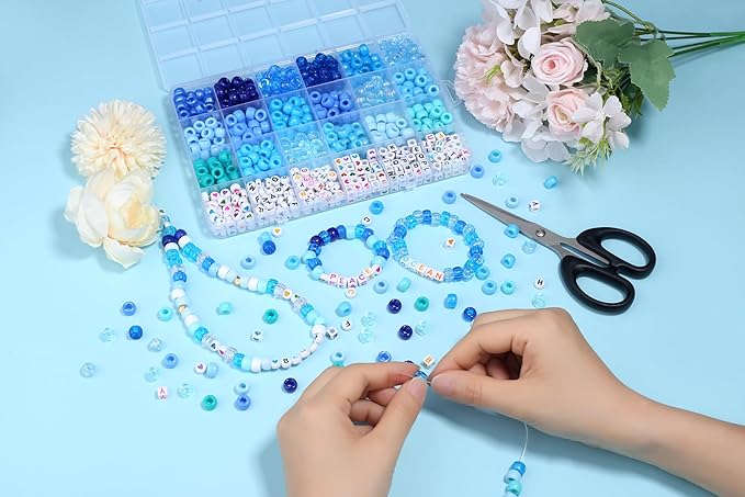 Blue Pony Beads 18 Colors Pony Beads for Bracelet Making Friendship Bracelet Making Kit DIY Craft Kandi Kit 720Pcs