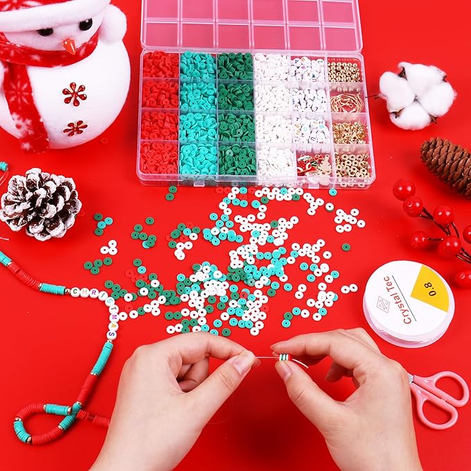 Wuollgess 3500 PCS Christmas Clay Beads Bracelet Making Kit, Polymer Heishi Beads for Jewelry Making, Letter Beads Friendship Bracelet Kit with Christmas Charms for Necklace Earring DIY