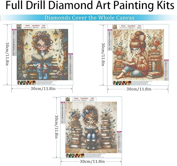 EIBEILI 3 Pack Diamond Painting Kits for Adults, Reading Book Diamond Art Kits DIY 5D Full Drill Books Diamond Dots Paintings with Gem Art and Crafts for Home Decor 12x12 Inch