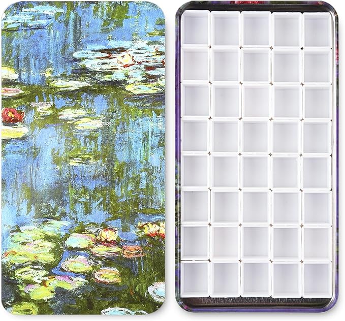 40Pcs Empty Half Pans with Magnetic Stripe Watercolor Paint Travel Tin Palette Case, Artist Paints Half Pan Kits for DIY Watercolor Oils or Acrylics Painting Art Drawing Oil Painting Pond