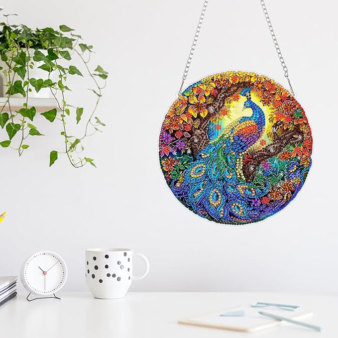 MAXBYE Hanging Diamond Art Painting Kits for Adults Beginners Peacock Animal, DIY 5D Special Shaped Crystal Painting Diamond Kits Hanging Ornament for Gift Home Wall Door Decor
