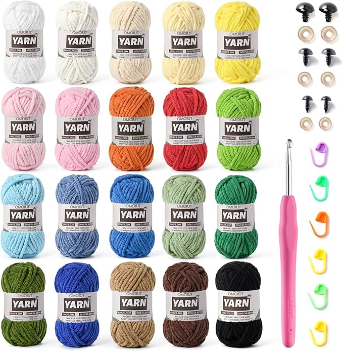 20 Pack Bulky Velvet Chenille Yarn, Baby Yarn for Crocheting Soft Blanket, 2000g(1096yds) Chunky Crochet Yarn, Thick Multicolor Yarn for Crocheting Amigurumi, Crafts, Home Decor A