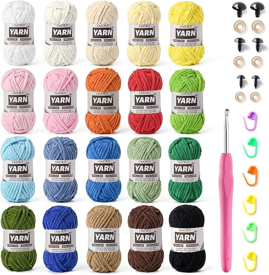 20 Pack Bulky Velvet Chenille Yarn, Baby Yarn for Crocheting Soft Blanket, 2000g(1096yds) Chunky Crochet Yarn, Thick Multicolor Yarn for Crocheting Amigurumi, Crafts, Home Decor A