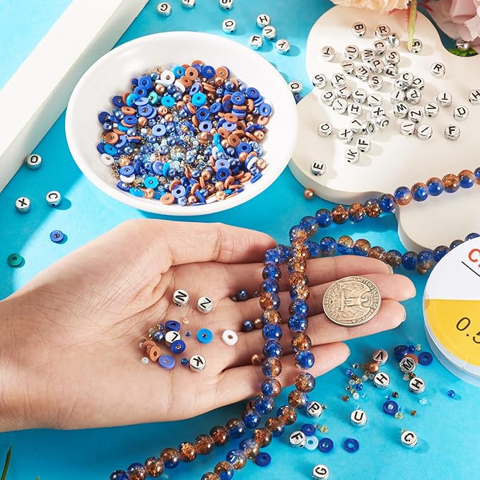 Spritewelry Friendship Bracelet Making Kit with Glass Seed Beads 8mm Blue Clay Beads Bracelet Making Kit for Adults Letter Bead for Jewelry Making DIY Crafts Gift Supplies 1 Bag