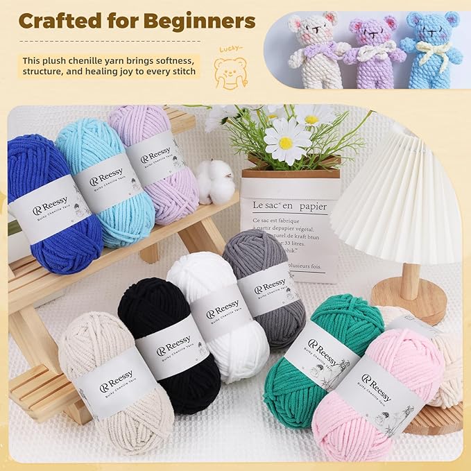 Bulky Chenille Yarn for Crocheting – 6 Pack of 50g/1.76oz Skeins, Pure Polyester, CYC #5 Bulky Weight – Ultra Soft Chenille Yarn Pack for Crafting Plush Toys, Blankets, Scarves(Blossom Pink)