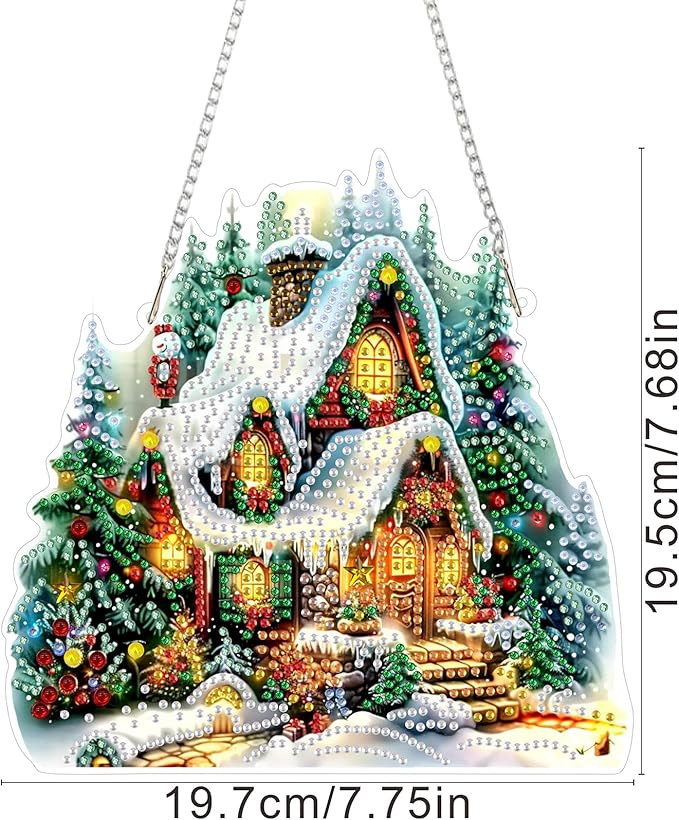 SENQAO Christmas House Diamond Art Hanging Kits for Adults Kids, Christmas Diamond Art Suncatchers, 5D Special Shape Diamond Painting Pendant Window Ornament Gifts for Home Garden Door Wall Decor