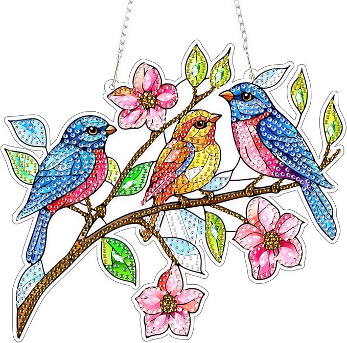 TOSTOG Diamond Art Hanging Kits for Adults, DIY Acrylic Diamond Paintings for Adults Window Pendant, Bird Diamond Art Kits, 5D Diamond Paintings Hanging Pendant Kit Gem Painting Wall Decor and Gift