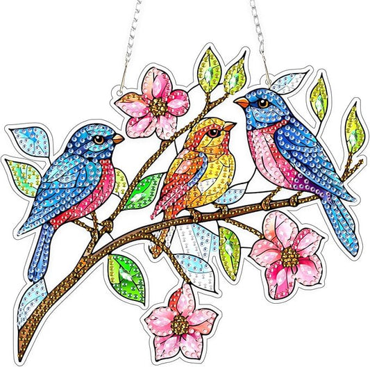 TOSTOG Diamond Art Hanging Kits for Adults, DIY Acrylic Diamond Paintings for Adults Window Pendant, Bird Diamond Art Kits, 5D Diamond Paintings Hanging Pendant Kit Gem Painting Wall Decor and Gift