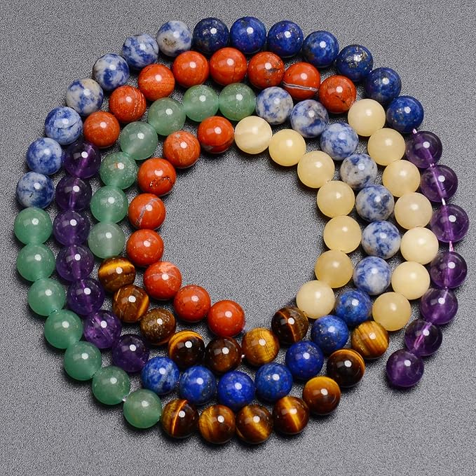 LPBeads 100PCS 8mm Round Natural Chakra Beads Gemstone Round Loose Beads for Jewelry Making with Crystal Stretch Cord
