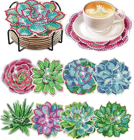 EWJRNSF 8 PCS Diamond Art Coasters Kit, Small Diamond Painting Coasters, Fall Diamond Art Kits for Adults Beginners, Arts and Crafts Supplies Item Sets with Holder